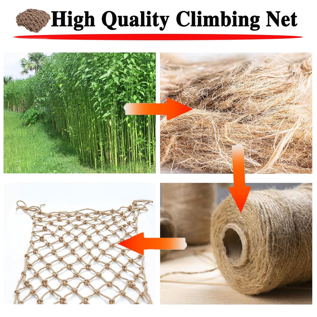 16x26FT Outdoor Safety Net - Anti-Fall Climbing & Balcony Protection, Durable Jute Hemp Rope Mesh for Kids, Pets, Trucks & Trailers, Retro Design