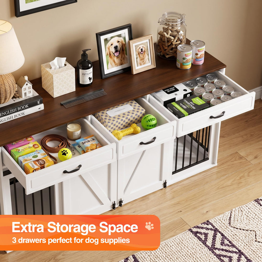 71" Double Dog Crate Furniture, White