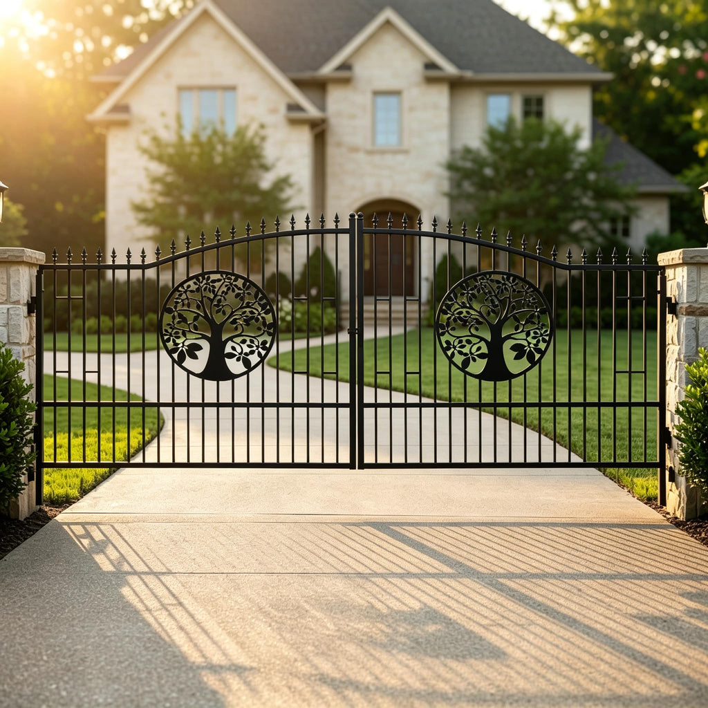 20x7ft BiParting Driveway Gate Galvanized Steel Deer Design with Frame