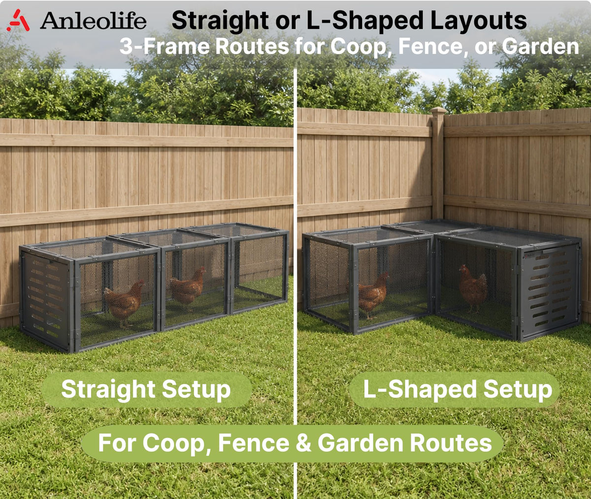 Anleolife Chicken Tunnel, Predator Proof Galvanized Modular Chicken Run