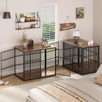94" Double Dog Crate Furniture, TV Stand with Divider, Brown