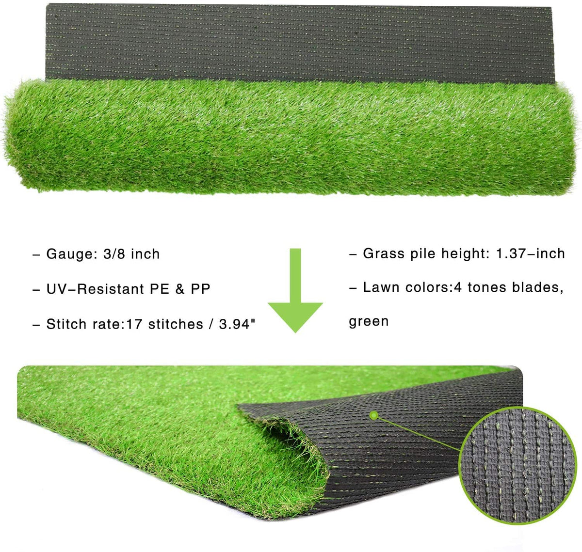 Artificial Grass for Dogs Indoor Outdoor Rug Carpet Customized Sizes Fake Grass for Pets, Realistic Artificial Turf Rug for Patio, Blade Height 1.38 Inch 6Feet X 48Feet