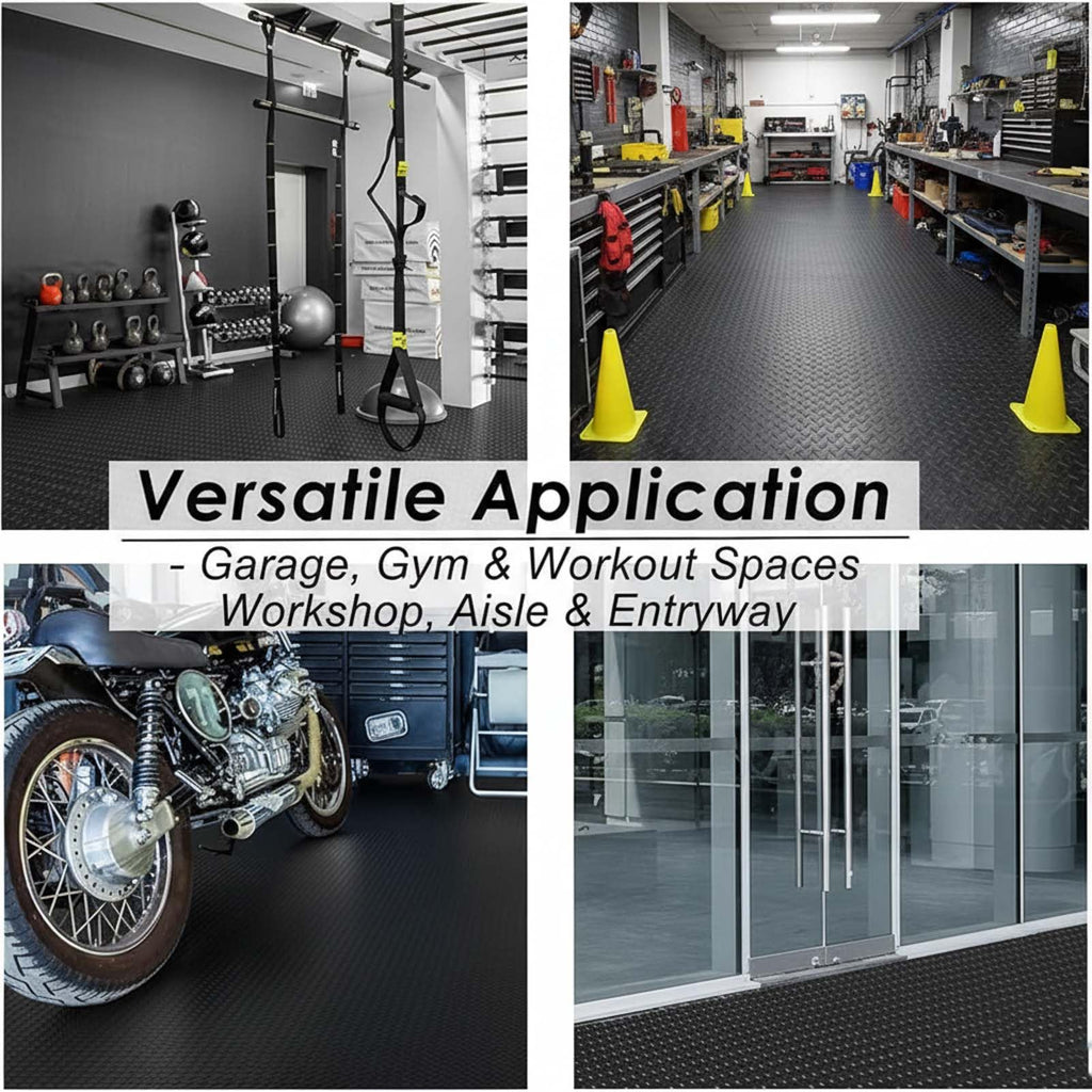 1/8 Inch Thick Large Outdoor Waterproof Rubber Mat with Diamond Plate Design for Home Gym, Dog Crate, Patio, Garage, Balcony