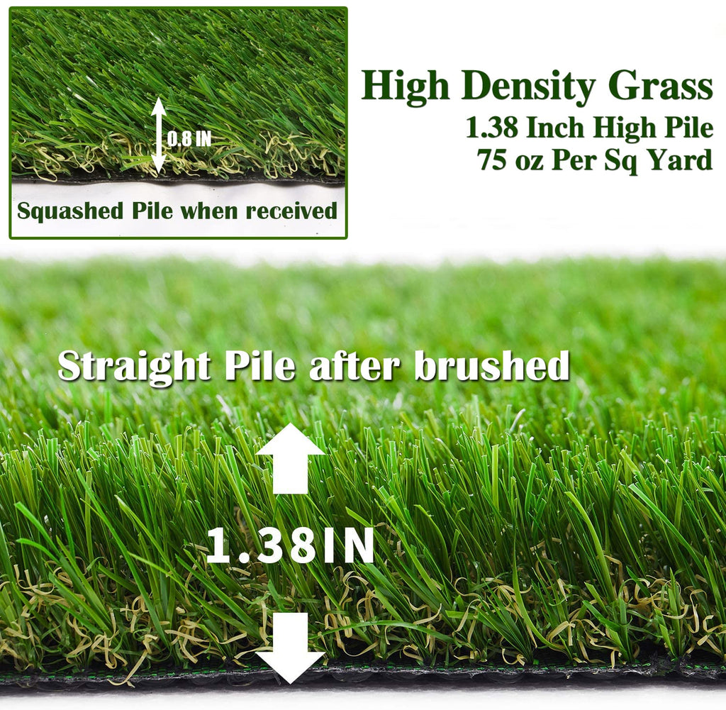 Artificial Grass for Pet Dogs 11' x 34', FREADEM Thick Synthetic Fake Grass Turf with Drain Holes, Indoor Outdoor Lawn Landscape for Gym Patio Balcony Playground Backyard, Height 1.38 Inch, Customized