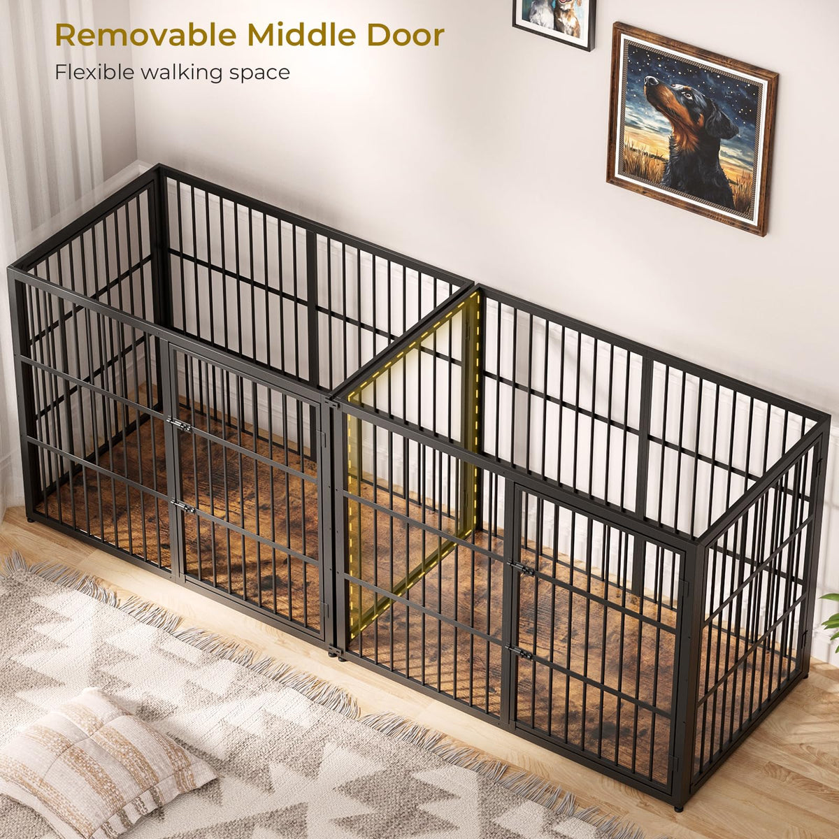 94" Double Dog Crate Furniture, TV Stand with Divider, Brown