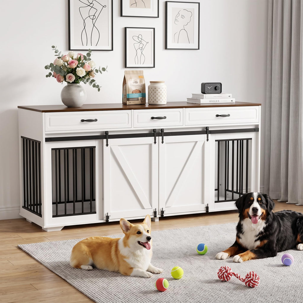 71" Double Dog Crate Furniture, White