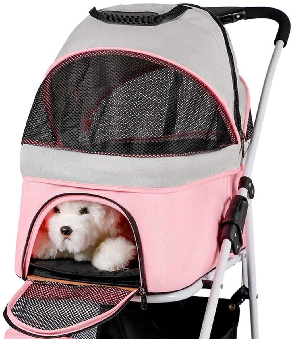 4 Wheel Foldable Dog Stroller Pushchairs Pram Detachable Carrier Lightweight Travel Pet Strollers for Cats and Dogs Up to 20KG Pet Supplies Accessories (Pink)