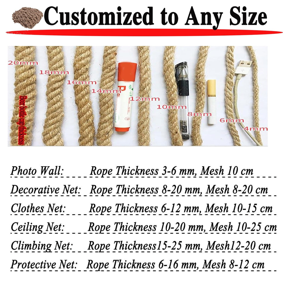 16x26FT Outdoor Safety Net - Anti-Fall Climbing & Balcony Protection, Durable Jute Hemp Rope Mesh for Kids, Pets, Trucks & Trailers, Retro Design