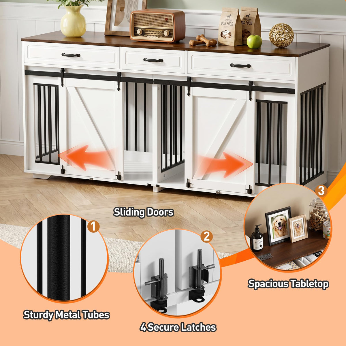 71" Double Dog Crate Furniture, White