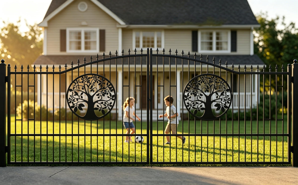20x7ft BiParting Driveway Gate Galvanized Steel Deer Design with Frame