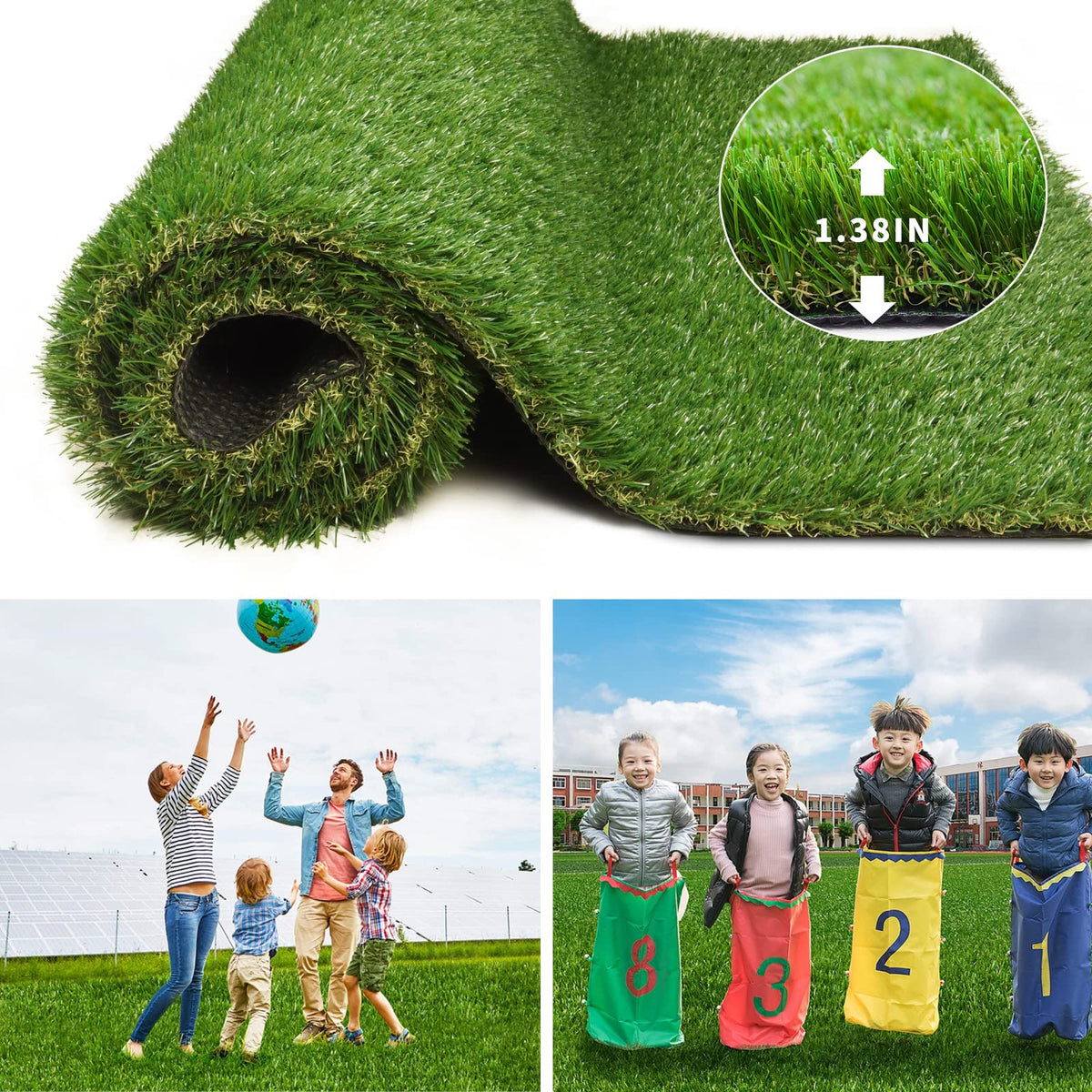 Artificial Grass for Pet Dogs 11' x 34', FREADEM Thick Synthetic Fake Grass Turf with Drain Holes, Indoor Outdoor Lawn Landscape for Gym Patio Balcony Playground Backyard, Height 1.38 Inch, Customized