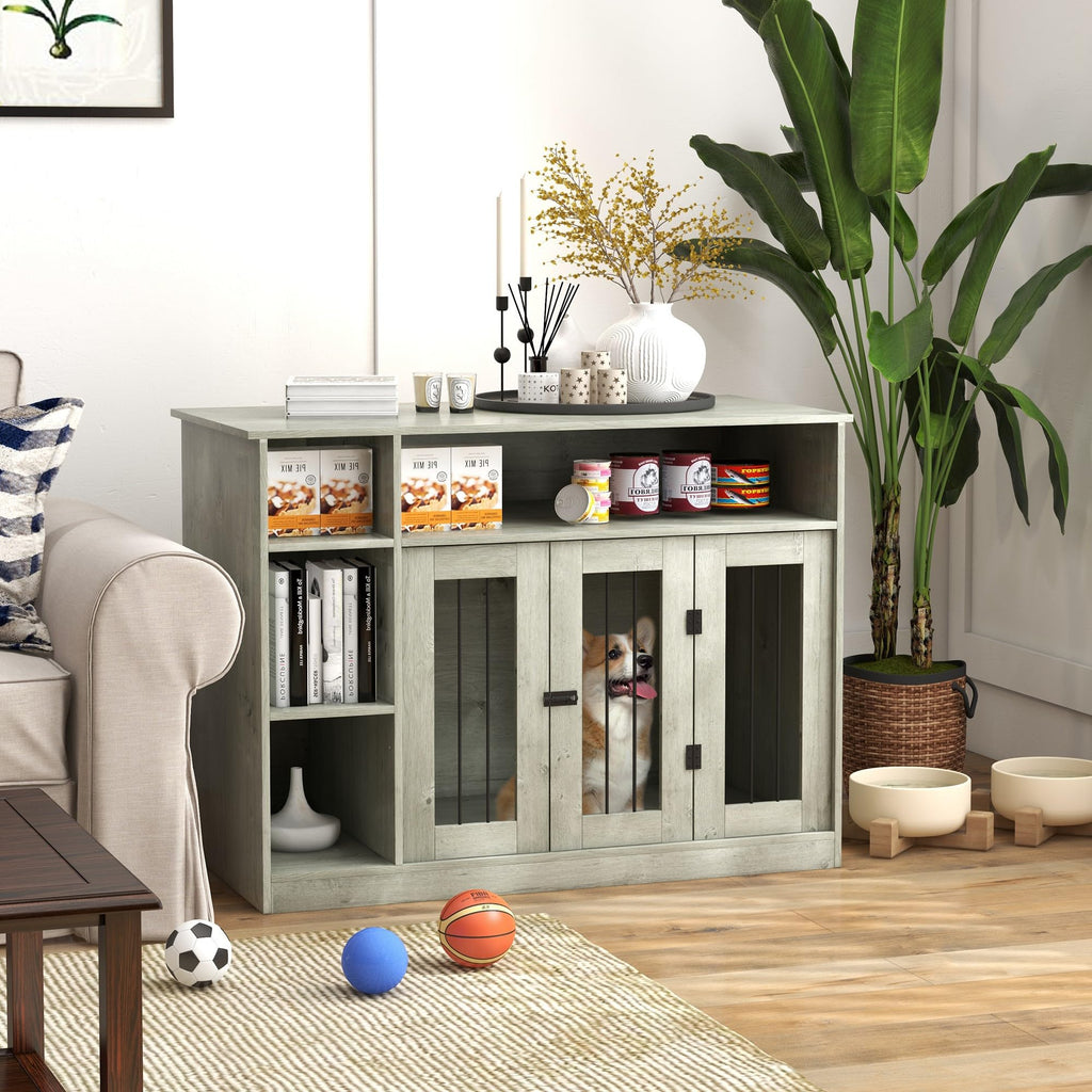 47-Inch Dog Crate Furniture with Storage for Medium and Large Dogs, Gray
