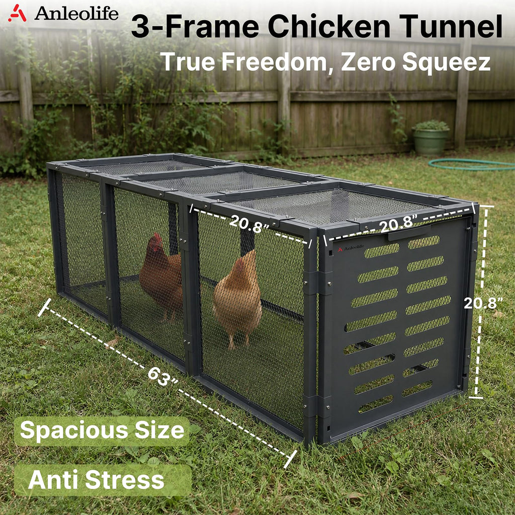 Anleolife Chicken Tunnel, Predator Proof Galvanized Modular Chicken Run