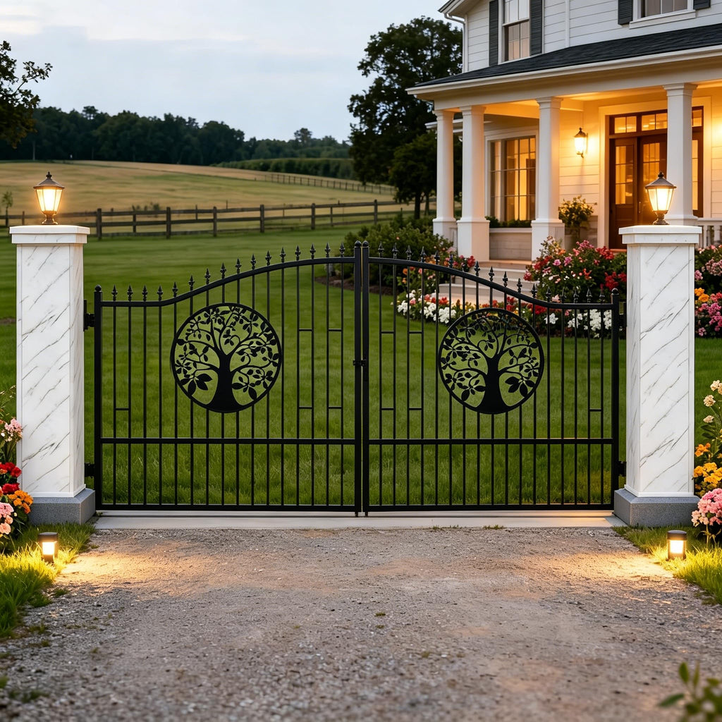 20x7ft BiParting Driveway Gate Galvanized Steel Deer Design with Frame