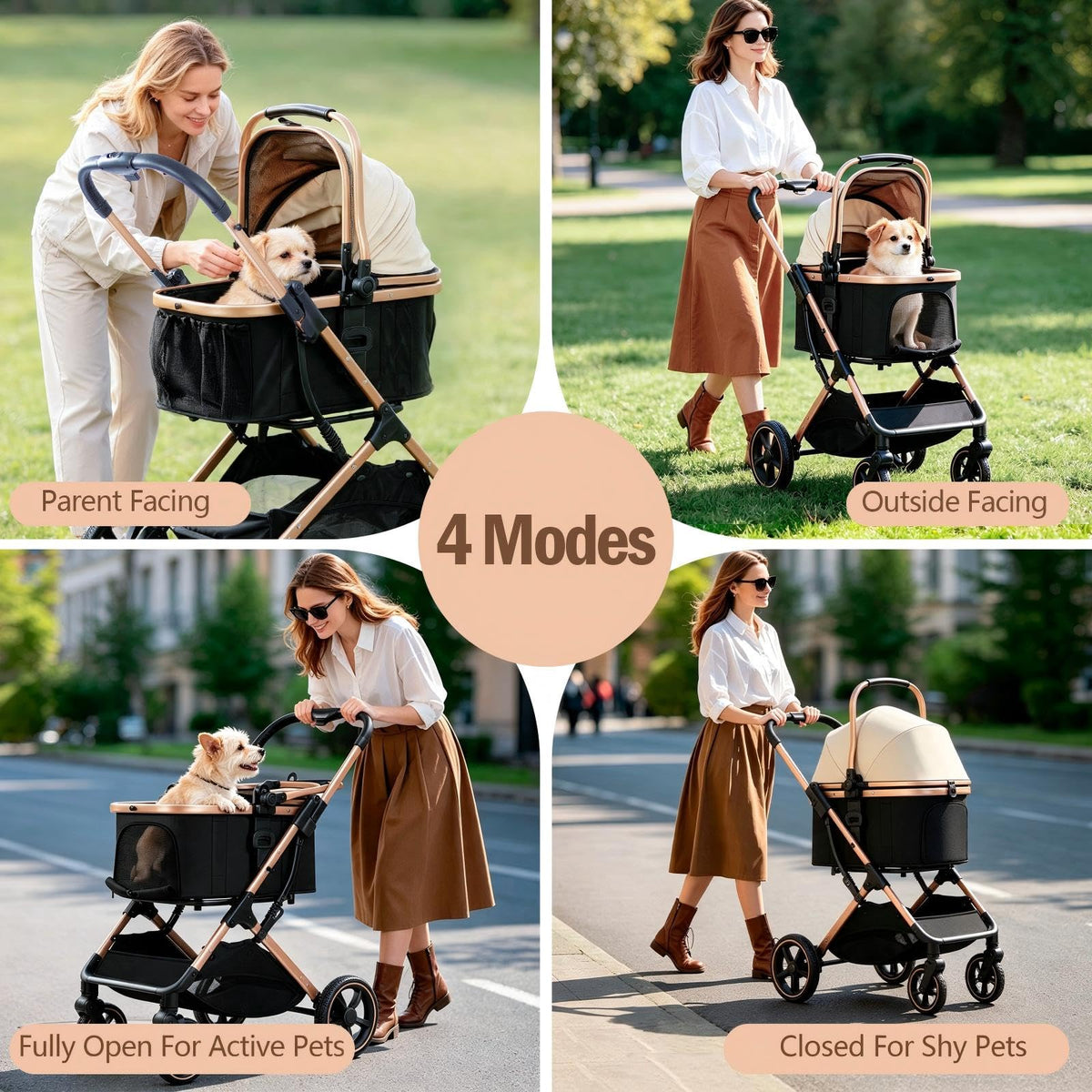 3 in 1 Pet Stroller with Detachable Carrier for Small Dogs and Cats, Khahi