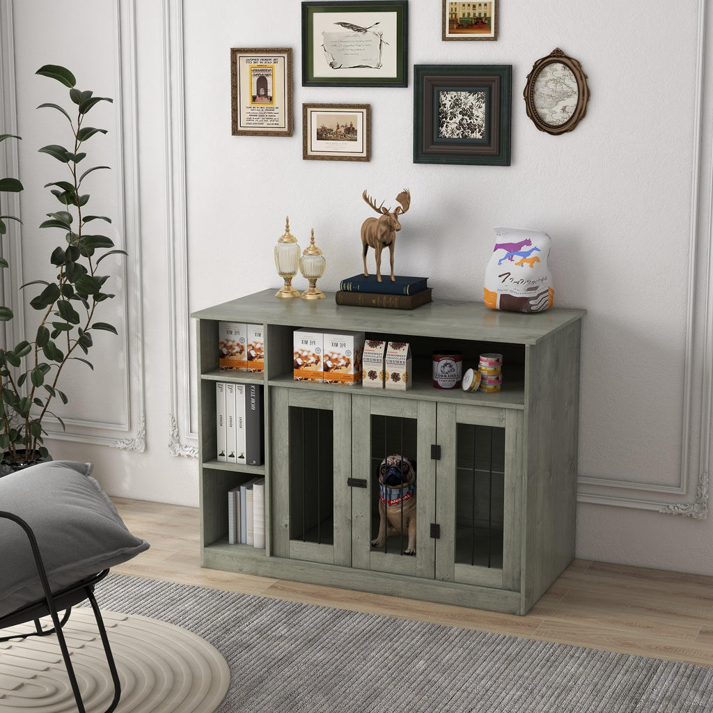 47-Inch Dog Crate Furniture with Storage for Medium and Large Dogs, Gray