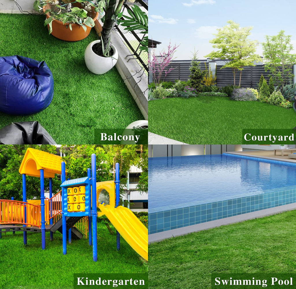 Artificial Grass for Pet Dogs 11' x 34', FREADEM Thick Synthetic Fake Grass Turf with Drain Holes, Indoor Outdoor Lawn Landscape for Gym Patio Balcony Playground Backyard, Height 1.38 Inch, Customized