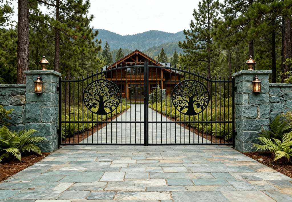 20x7ft BiParting Driveway Gate Galvanized Steel Deer Design with Frame