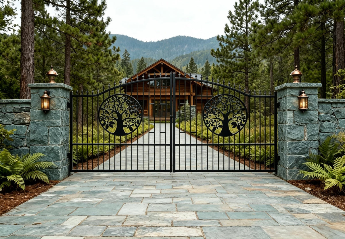 20x7ft BiParting Driveway Gate Galvanized Steel Deer Design with Frame